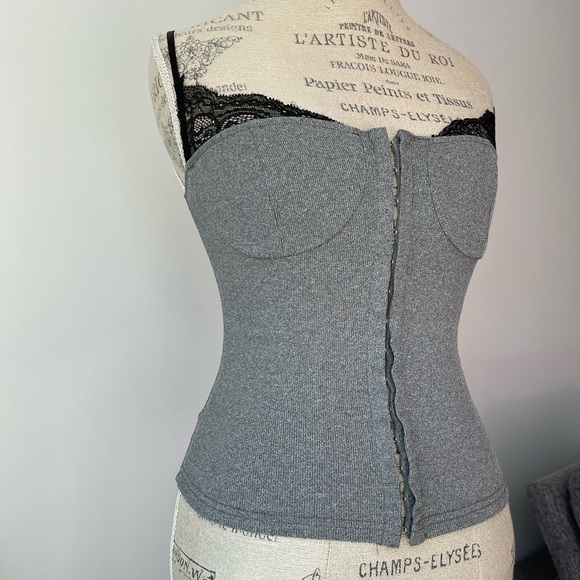 Grey and black lace detail corset top - Picture 4 of 10